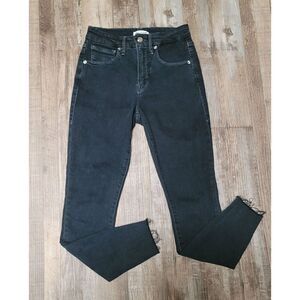 Good American Jeans Women 2/26 High Rise Good Legs Crop Ankle Raw Hem Dark Wash